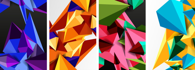 Set of triangle geometric low poly 3d shapes posters