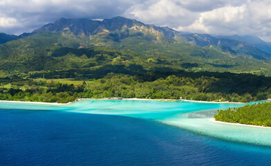 Beautiful island with white sand, turquoise water and blue sky