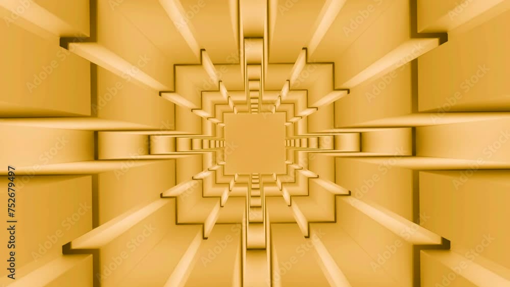 Poster abstract spinning technological squared tunnel. design. flying in rotating endless corridor with squ