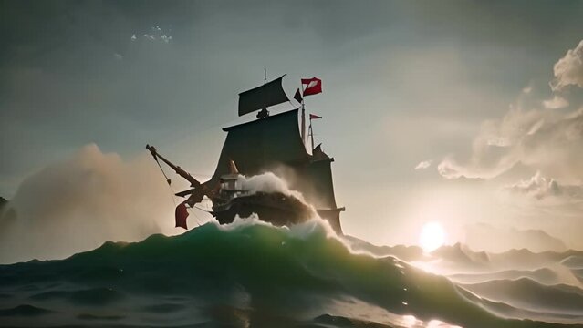 Pirate Ship Sailing in the Ocean Generative AI