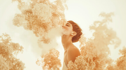 Woman in a cloud of flowers