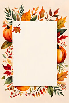 A colorful fall frame of maple leaves and pumpkins creates a beautiful autumn border for your designs