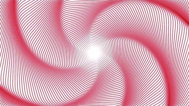 Spinning spiral with distorted waves of narrow lines. Design. Optical illusion with light glitch effect.
