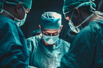 Group of surgeons seen during operation  - obrazy, fototapety, plakaty