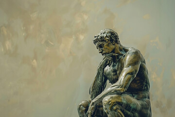 Statue of a Thinking Man in the Style of French Impressionism 