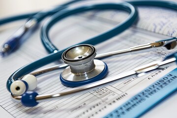 Stethoscope placed on health insurance form
