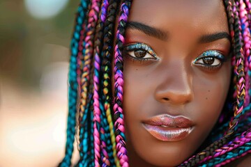 Obraz premium portrait of a woman with colorful braids 