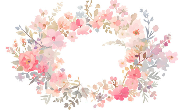 mini floral frame watercolor illustration,  Generative AI 