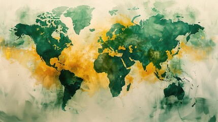 world map in green and yellow colours