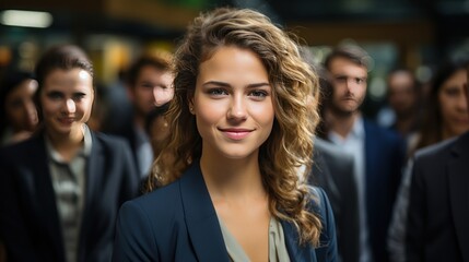 Portrait of a beautiful business woman in front of a group of people