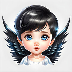 Guardian Angel: Adorable Black-Haired Baby Character.(Generative AI)
