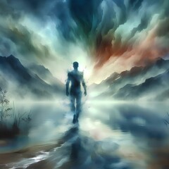 Obraz na płótnie Canvas abstract spectrum of man on water