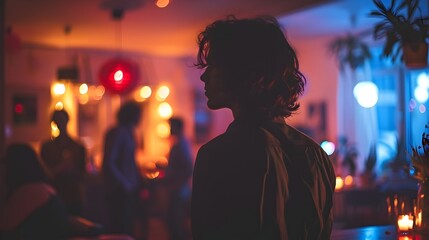 Person with Antisocial Personality Disorder Standing Alone at a Party - obrazy, fototapety, plakaty