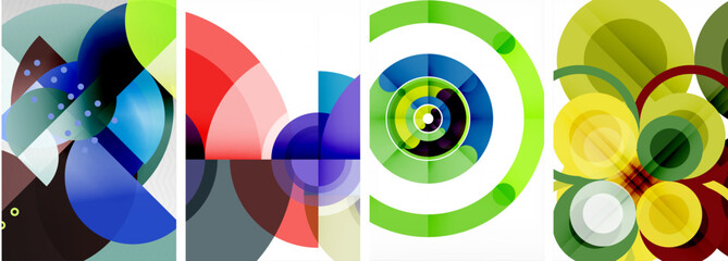 Obraz premium World of geometric elegance with abstract circle poster set. Circles intertwine in a symphony of shapes and colors, offering a contemporary visual feast for your design