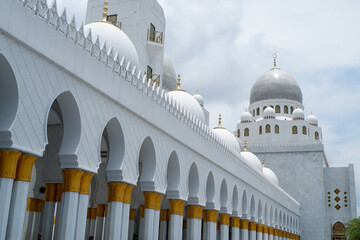 Exterior landscape of the Sheikh Zayed Grand Mosque, in the city of Solo, Central Java, Indonesia