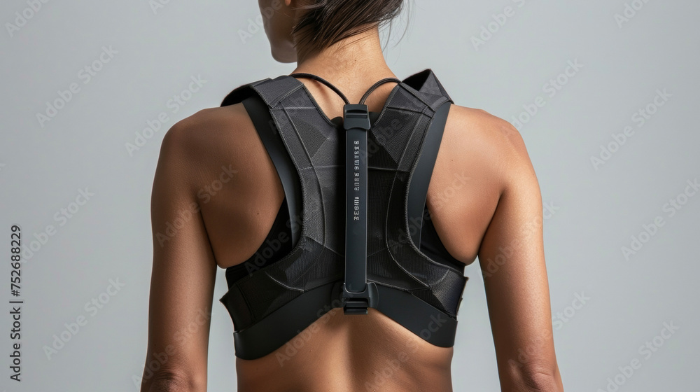 Poster a persons back with sensors attached demonstrating the discreet and comfortable design of the wearab