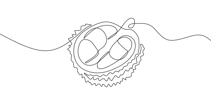 recommend clip art: Durian one line art drawing. Natural tropical fruit food.