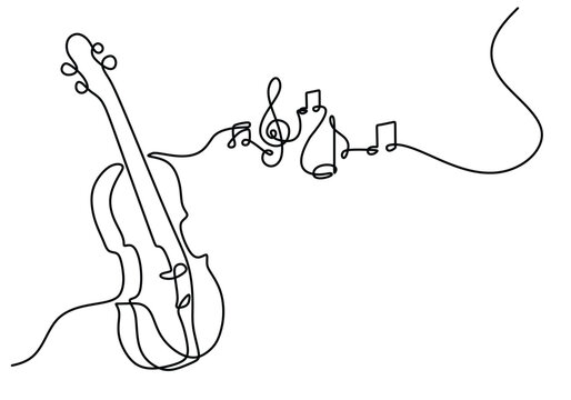 Continuous line violin instrument. Music classical for melody and symphony.