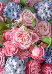 Beautiful, vivid, colorful mixed flower bouquet still life detail