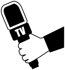microphone illustration journalist silhouette media logo interview icon reporter outline hand speech camera news equipment press communication technology audio shape camera news for vector graphic - obrazy, fototapety, plakaty