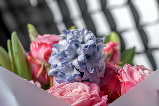 Beautiful, vivid, colorful mixed flower bouquet still life detail