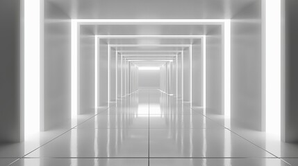 Futuristic corridor interior with glowing lights.  Great for technology background.