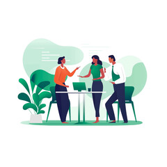 Green business meeting presentation - flat design illustration.