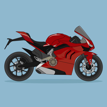 red sport motorcycle on blue background clip art preview