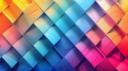 Fototapeta premium Multicolored squares in various sizes and hues create a dynamic abstract background design.