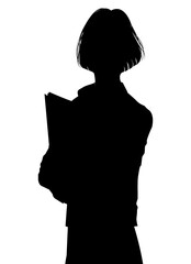 書類を持って振り返るショートボブの女性会社員のシルエット 上半身正面のイラスト
