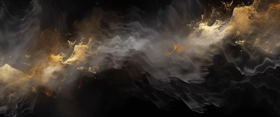 Papier Peint photo Ondes fractales Fantasy fractal. Abstract fractal shapes. 3D rendering illustration background or wallpaper. Black and gold, Space for text or image