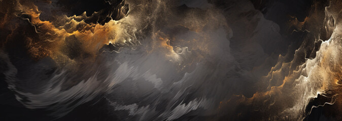 Abstract fractal for creative design looks like smoke. Black and gold, Space for text or image