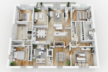 Traditional apartment floor plan with separate formal living and dining areas, on isolated white background, Generative AI