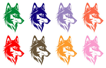 Wolf face silhouette logo, icon design template. Predator sign. Wild canine animal symbol. wolf flat template. colorful Vector illustration pack.