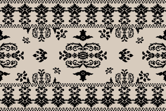 Fototapeta Ikat tribal Indian seamless pattern. Ethnic Aztec fabric carpet mandala ornament native boho chevron textile.Geometric African American oriental traditional vector illustrations. Embroidery style.