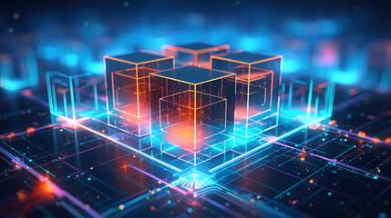 Fototapeta premium Blockchain new technology transmission with digital background
