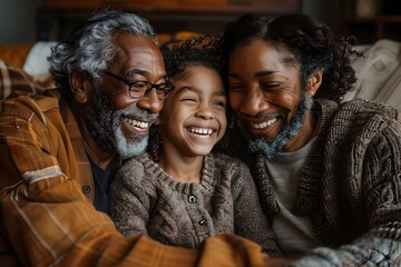 African American Family Sharing a Tender Moment in the Living Room - obrazy, fototapety, plakaty