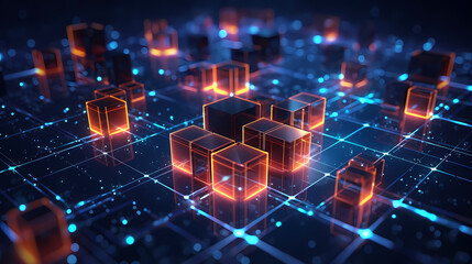 Obraz premium Blockchain new technology transmission with digital background