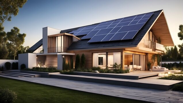 Solar panels integrating into home architecture for efficient, eco-friendly energy production Generative AI