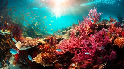 海とサンゴ礁、カラフルな熱帯の海中の風景