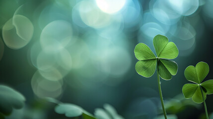closeup of a lucky shamrock with a blurred background - obrazy, fototapety, plakaty