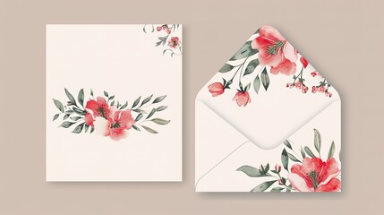 Feminine Invitation or greeting card mockup with craft envelope, gift box and white peony flowers and eucalyptus sprigs on light background