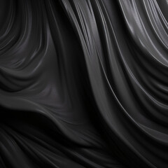 Black satin drapery background. Black and silver colors, Space for text or image - obrazy, fototapety, plakaty