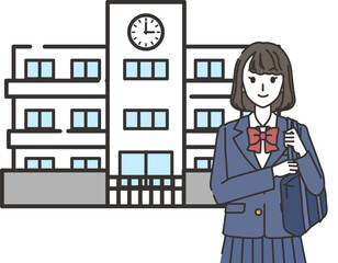 登校する女子高生のイラスト