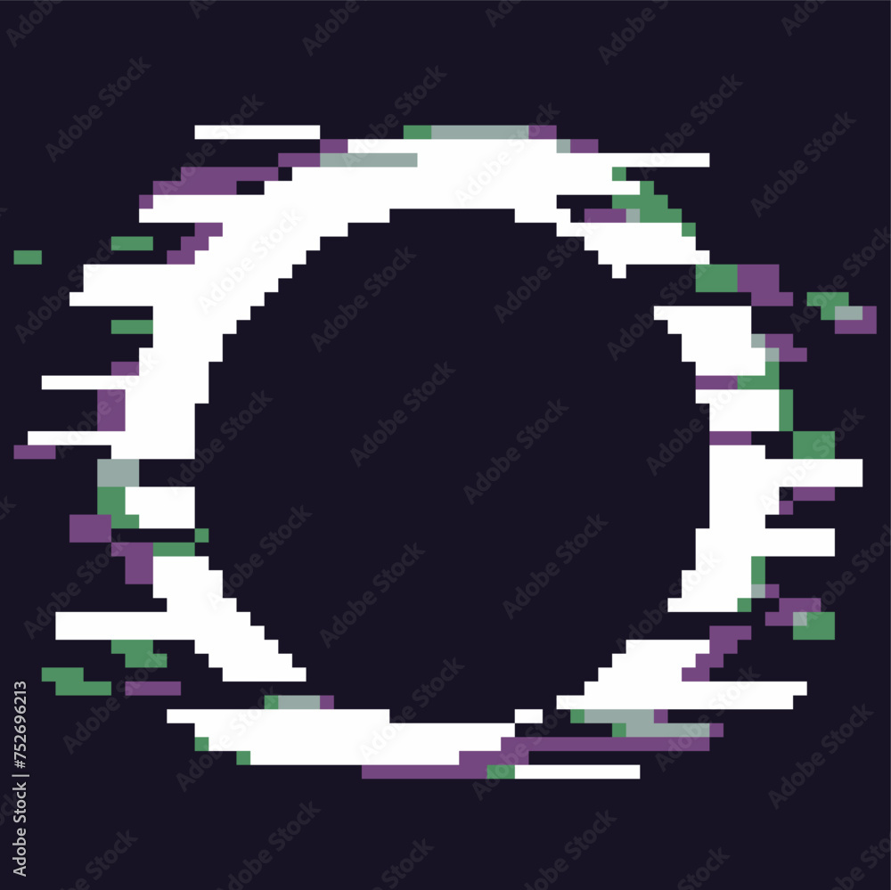 Poster glitched pixel art eclipse circle template on dark background