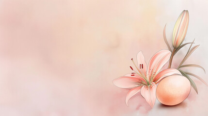 A light pink background with eggs and lilies on the edge