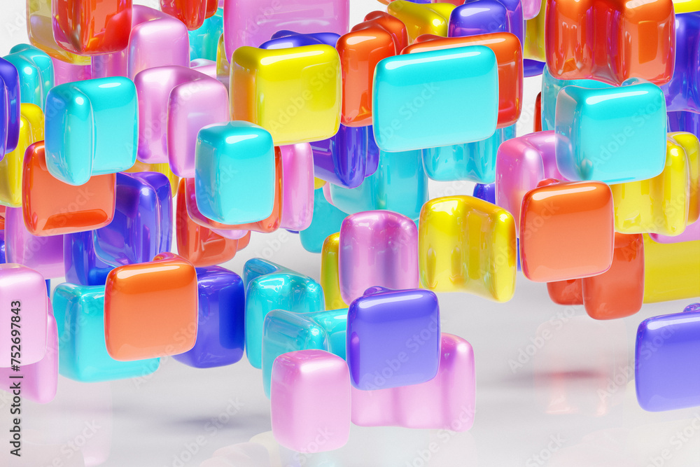 Poster 3d rendering of an abstract multi-colored pattern of shapes