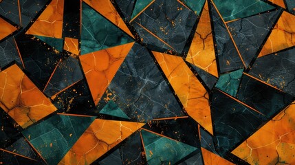 fabric with a background of black and orange geometric lines, intricate line work, dark green and cyan, valentine penrose, organic material, batik, pristine geometry psycadelic