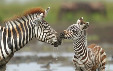 A Young Zebra Foal Stands Beside Its Mother