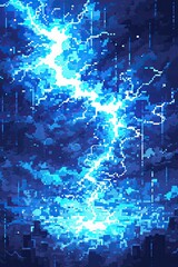 Blue lightning and plasma background, abstract energy and electrical background in pixel art style